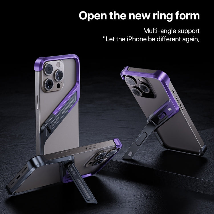 For iPhone 14 S-shaped Stand Frameless Metal Phone Case(Black Purple) - iPhone 14 Cases by PMC Jewellery | Online Shopping South Africa | PMC Jewellery | Buy Now Pay Later Mobicred