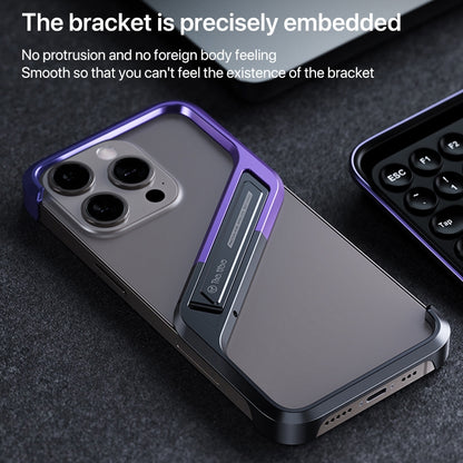 For iPhone 14 S-shaped Stand Frameless Metal Phone Case(Black Purple) - iPhone 14 Cases by PMC Jewellery | Online Shopping South Africa | PMC Jewellery | Buy Now Pay Later Mobicred