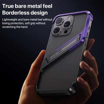 For iPhone 14 S-shaped Stand Frameless Metal Phone Case(Black Purple) - iPhone 14 Cases by PMC Jewellery | Online Shopping South Africa | PMC Jewellery | Buy Now Pay Later Mobicred