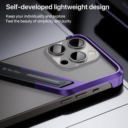 For iPhone 14 S-shaped Stand Frameless Metal Phone Case(Black Purple) - iPhone 14 Cases by PMC Jewellery | Online Shopping South Africa | PMC Jewellery | Buy Now Pay Later Mobicred