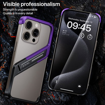 For iPhone 15 Pro Max S-shaped Stand Frameless Metal Phone Case(Black Purple) - iPhone 15 Pro Max Cases by PMC Jewellery | Online Shopping South Africa | PMC Jewellery | Buy Now Pay Later Mobicred