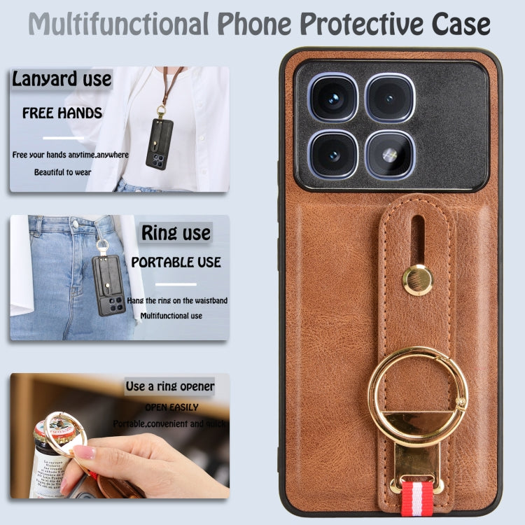 For Redmi K70 Ultra Wristband Leather Back Phone Case(Brown) - Xiaomi Cases by PMC Jewellery | Online Shopping South Africa | PMC Jewellery | Buy Now Pay Later Mobicred