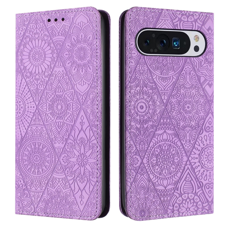For Google Pixel 9 Pro XL Ethnic Embossed Adsorption Leather Phone Case(Purple) - Google Cases by PMC TechLife | Online Shopping South Africa | PMC TechLife | Buy Now Pay Later Mobicred