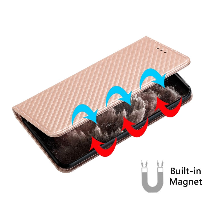 For iPhone 16 Plus Carbon Fiber Texture Magnetic Flip Leather Phone Case(Rose Gold) - iPhone 16 Plus Cases by PMC Jewellery | Online Shopping South Africa | PMC Jewellery | Buy Now Pay Later Mobicred