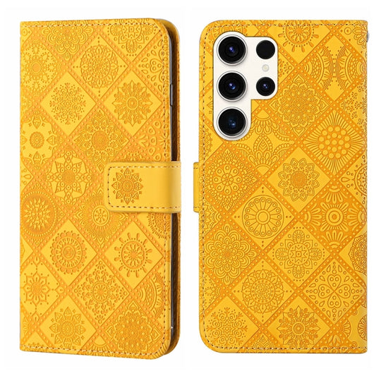 For Samsung Galaxy S25 Ultra 5G Ethnic Style Embossed Pattern Leather Phone Case(Yellow) - Galaxy S25 Ultra 5G Cases by PMC Jewellery | Online Shopping South Africa | PMC Jewellery | Buy Now Pay Later Mobicred