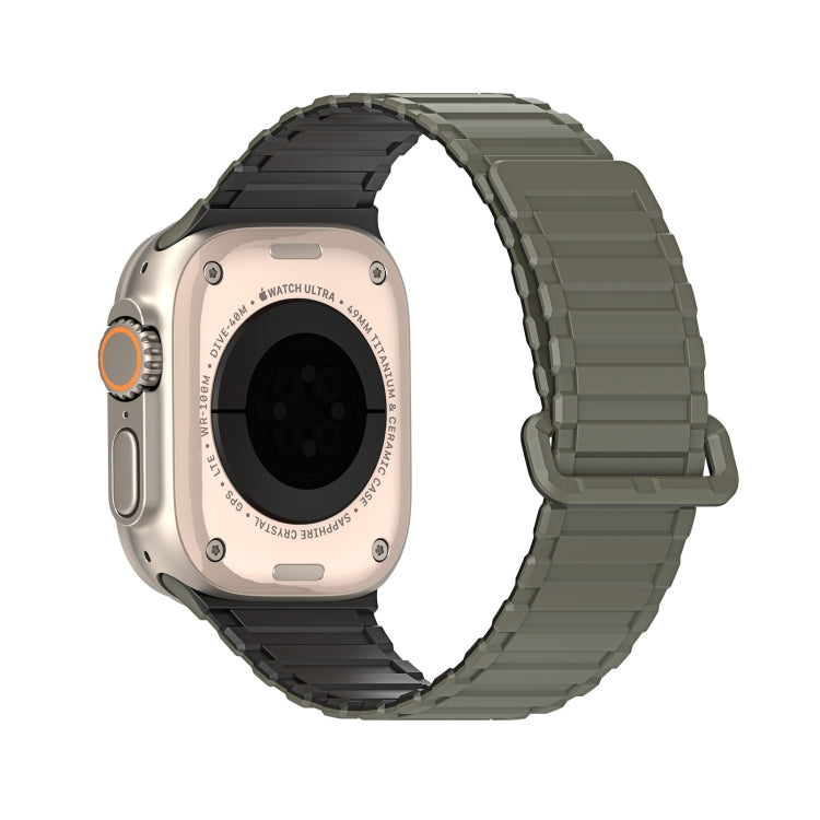 For Apple Watch Series 8 45mm DUX DUCIS KJ Series Magnetic Buckle Silicone Watch Band(Black Green) - Watch Bands by DUX DUCIS | Online Shopping South Africa | PMC Jewellery | Buy Now Pay Later Mobicred