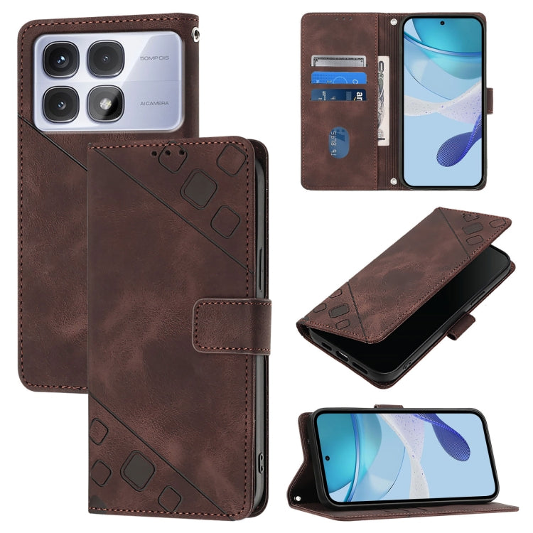 For Redmi K70 Ultra 5G Global Skin-feel Embossed Leather Phone Case(Brown) - Xiaomi Cases by PMC Jewellery | Online Shopping South Africa | PMC Jewellery | Buy Now Pay Later Mobicred