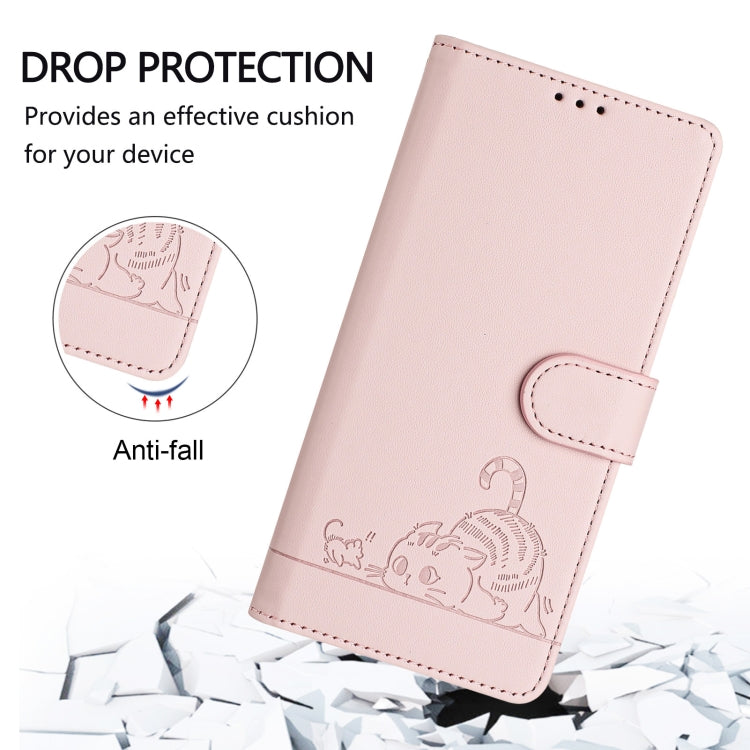 For Redmi K70 Ultra 5G Global Cat Rat Embossed Pattern RFID Leather Phone Case with Lanyard(Pink) - Xiaomi Cases by PMC Jewellery | Online Shopping South Africa | PMC Jewellery | Buy Now Pay Later Mobicred