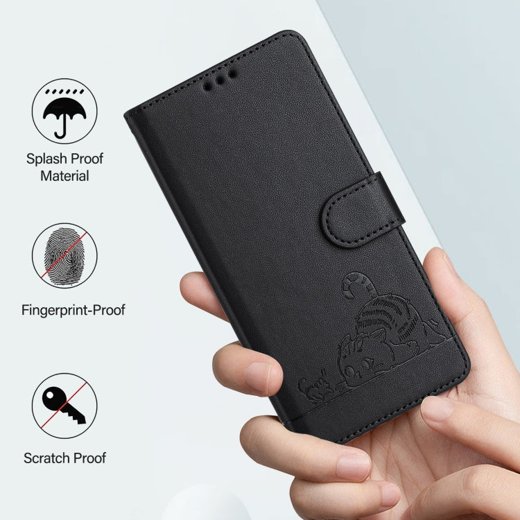 For Redmi K70 Ultra 5G Global Cat Rat Embossed Pattern RFID Leather Phone Case with Lanyard(Black) - Xiaomi Cases by PMC Jewellery | Online Shopping South Africa | PMC Jewellery | Buy Now Pay Later Mobicred