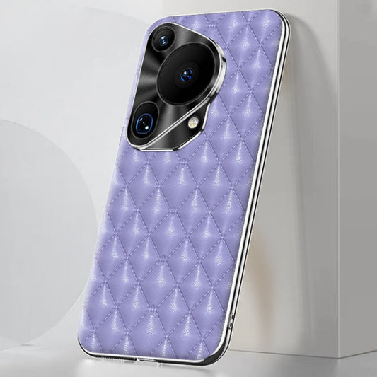 For Huawei Pura 70 Ultra Silver Edge Rhombic Texture PU Leather Phone Case(Purple) - Huawei Cases by PMC Jewellery | Online Shopping South Africa | PMC Jewellery | Buy Now Pay Later Mobicred