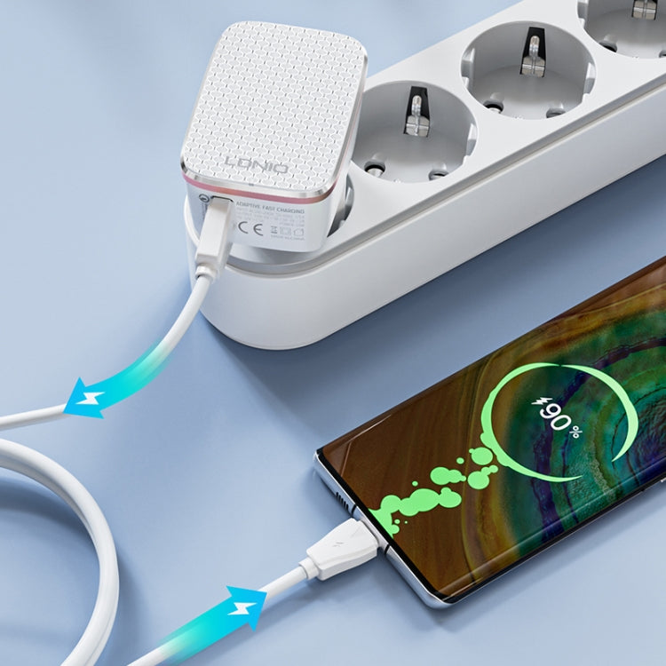 LDNIO A1204Q QC3.0 18W USB Fast Charger with 1m USB to 8 Pin Cable, Plug Type:EU Plug(White Gold) - USB Charger by LDNIO | Online Shopping South Africa | PMC Jewellery | Buy Now Pay Later Mobicred