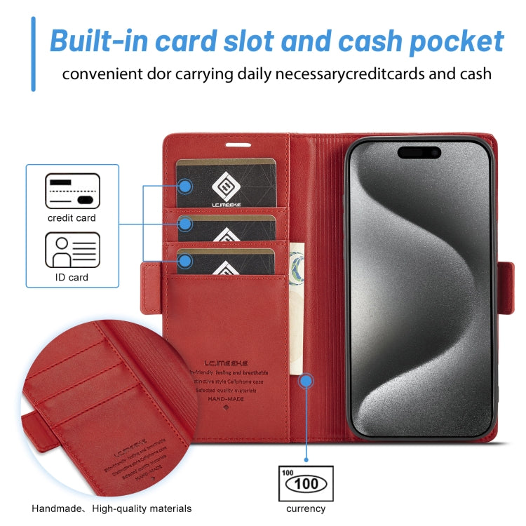 For iPhone 16 Pro Max LC.IMEEKE Skin-friendly Card Slots Leather Phone Case(Red) - iPhone 16 Pro Max Cases by LC.IMEEKE | Online Shopping South Africa | PMC Jewellery | Buy Now Pay Later Mobicred