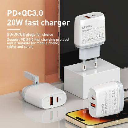 LDNIO Q229 QC3.0 / PD20W USB + Type-C Fast Charger with 1m USB to 8 Pin Cable, Plug Type:US Plug(White) - USB Charger by LDNIO | Online Shopping South Africa | PMC Jewellery | Buy Now Pay Later Mobicred