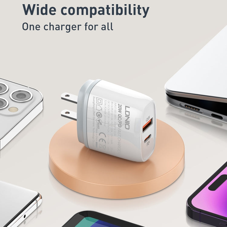 LDNIO Q229 QC3.0 / PD20W USB + Type-C Fast Charger with 1m USB to Type-C Cable, Plug Type:EU Plug(White) - USB Charger by LDNIO | Online Shopping South Africa | PMC TechLife | Buy Now Pay Later Mobicred