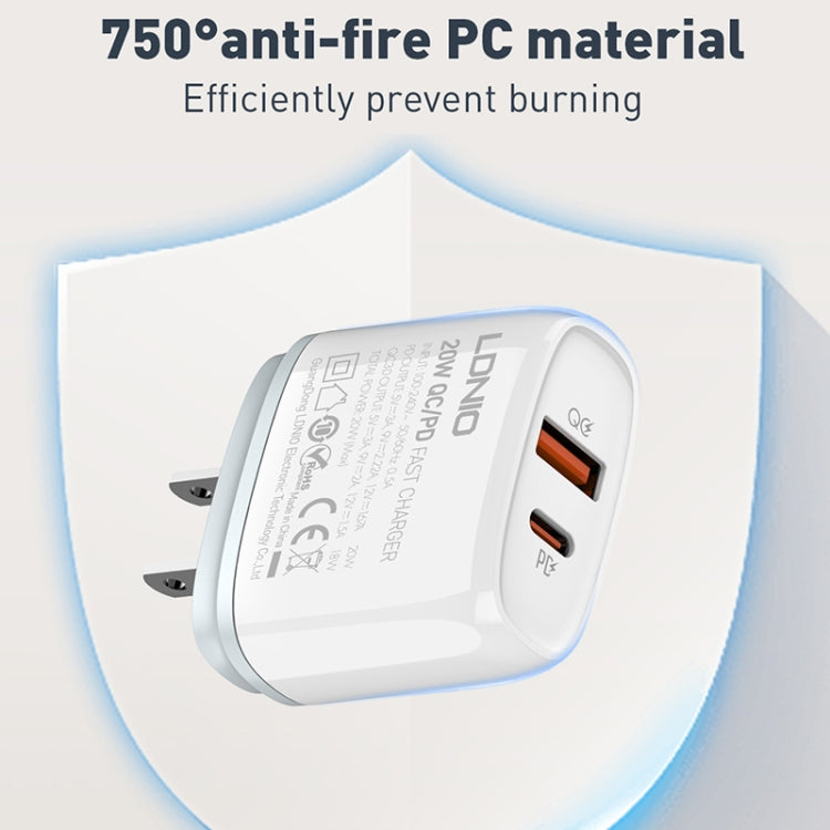 LDNIO Q229 QC3.0 / PD20W USB + Type-C Fast Charger with 1m Type-C to Type-C Cable, Plug Type:US Plug(White) - free shipping - PMC TechLife - Order now!