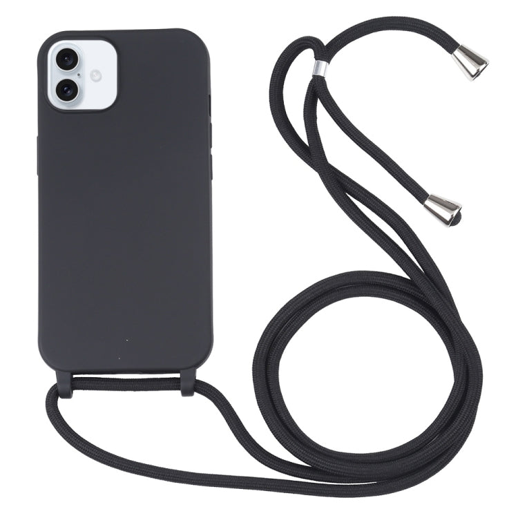 For iPhone 16 Candy Colors TPU Protective Phone Case with Lanyard(Black) - free shipping - PMC TechLife - Order now!