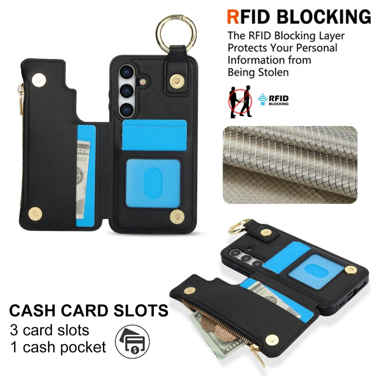 For Samsung Galaxy S24 5G RFlD Anti-theft Double Buckle Ring Zipper Card Phone Case(Black) - Galaxy S24 5G Cases by PMC Jewellery | Online Shopping South Africa | PMC Jewellery | Buy Now Pay Later Mobicred