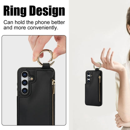 For Samsung Galaxy S24 5G RFlD Anti-theft Double Buckle Ring Zipper Card Phone Case(Black) - Galaxy S24 5G Cases by PMC Jewellery | Online Shopping South Africa | PMC Jewellery | Buy Now Pay Later Mobicred