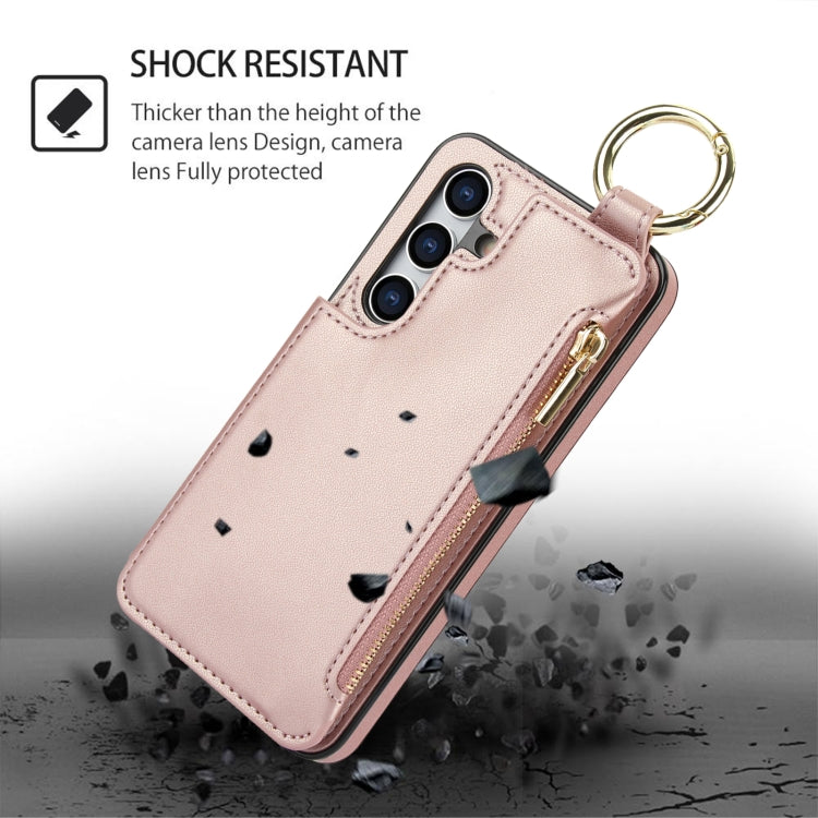 For Samsung Galaxy S24 5G RFlD Anti-theft Double Buckle Ring Zipper Card Phone Case(Rose Gold) - Galaxy S24 5G Cases by PMC Jewellery | Online Shopping South Africa | PMC Jewellery | Buy Now Pay Later Mobicred