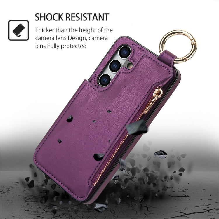 For Samsung Galaxy S24 5G RFlD Anti-theft Double Buckle Ring Zipper Card Phone Case(Dark Purple) - Galaxy S24 5G Cases by PMC Jewellery | Online Shopping South Africa | PMC Jewellery | Buy Now Pay Later Mobicred