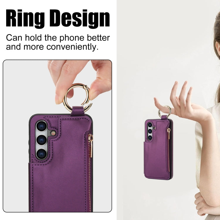 For Samsung Galaxy S24 5G RFlD Anti-theft Double Buckle Ring Zipper Card Phone Case(Dark Purple) - Galaxy S24 5G Cases by PMC Jewellery | Online Shopping South Africa | PMC Jewellery | Buy Now Pay Later Mobicred