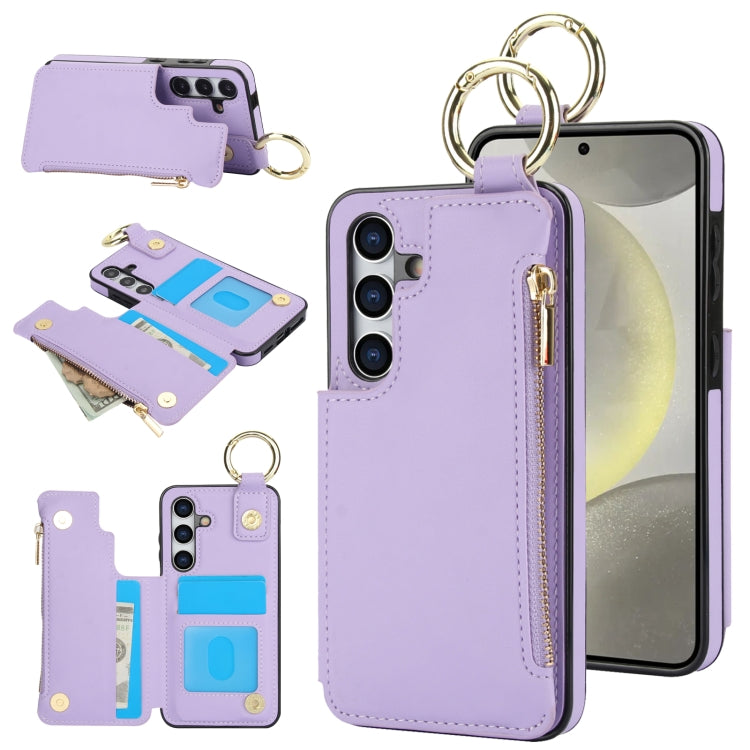 For Samsung Galaxy S24+ 5G RFlD Anti-theft Double Buckle Ring Zipper Card Phone Case(Purple) - Galaxy S24+ 5G Cases by PMC Jewellery | Online Shopping South Africa | PMC Jewellery | Buy Now Pay Later Mobicred