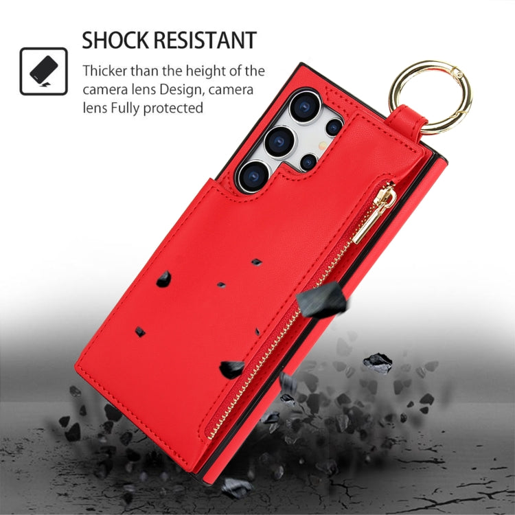 For Samsung Galaxy S24 Ultra 5G RFlD Anti-theft Double Buckle Ring Zipper Card Phone Case(Red) - Galaxy S24 Ultra 5G Cases by PMC Jewellery | Online Shopping South Africa | PMC Jewellery | Buy Now Pay Later Mobicred