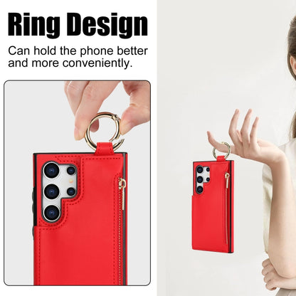 For Samsung Galaxy S24 Ultra 5G RFlD Anti-theft Double Buckle Ring Zipper Card Phone Case(Red) - Galaxy S24 Ultra 5G Cases by PMC Jewellery | Online Shopping South Africa | PMC Jewellery | Buy Now Pay Later Mobicred