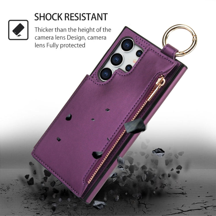 For Samsung Galaxy S24 Ultra 5G RFlD Anti-theft Double Buckle Ring Zipper Card Phone Case(Dark Purple) - Galaxy S24 Ultra 5G Cases by PMC Jewellery | Online Shopping South Africa | PMC Jewellery | Buy Now Pay Later Mobicred