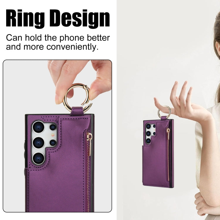 For Samsung Galaxy S24 Ultra 5G RFlD Anti-theft Double Buckle Ring Zipper Card Phone Case(Dark Purple) - Galaxy S24 Ultra 5G Cases by PMC Jewellery | Online Shopping South Africa | PMC Jewellery | Buy Now Pay Later Mobicred