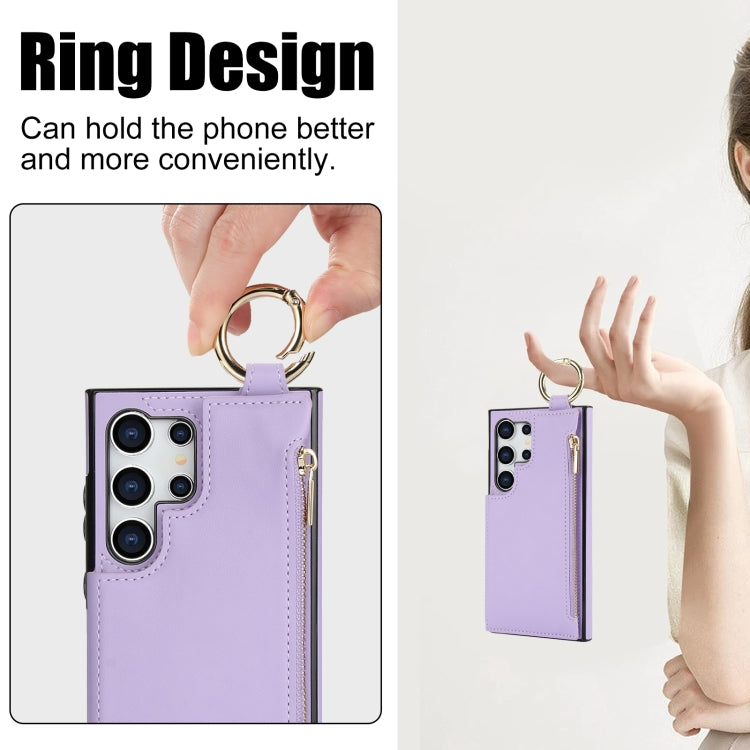 For Samsung Galaxy S24 Ultra 5G RFlD Anti-theft Double Buckle Ring Zipper Card Phone Case(Purple) - Galaxy S24 Ultra 5G Cases by PMC Jewellery | Online Shopping South Africa | PMC Jewellery | Buy Now Pay Later Mobicred