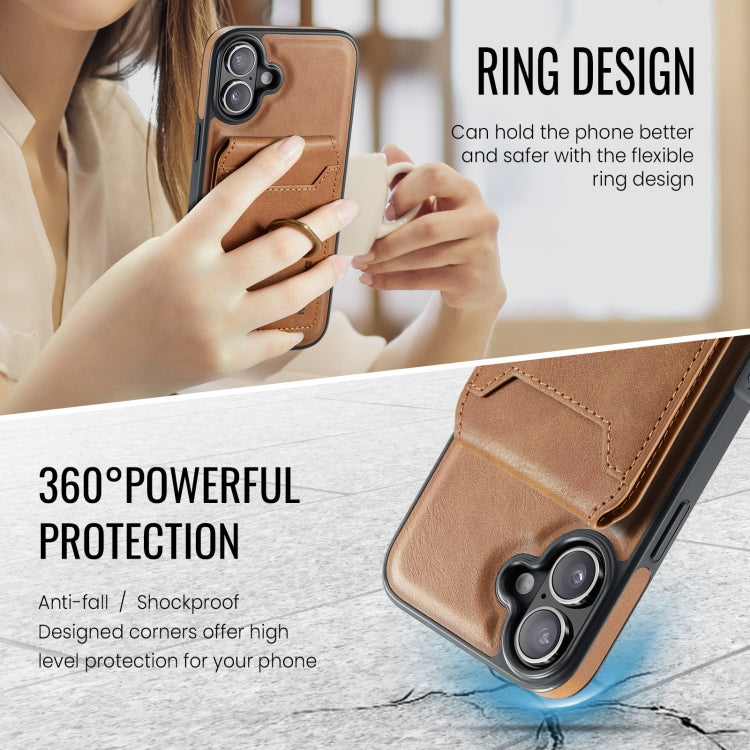 For iPhone 16 DG.MING K1 MagSafe Detachable Wallet RFID Back Cover Phone Case(Brown) - iPhone 16 Cases by DG.MING | Online Shopping South Africa | PMC Jewellery | Buy Now Pay Later Mobicred