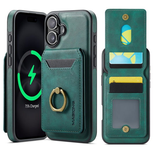 For iPhone 16 DG.MING K1 MagSafe Detachable Wallet RFID Back Cover Phone Case(Green) - iPhone 16 Cases by DG.MING | Online Shopping South Africa | PMC Jewellery | Buy Now Pay Later Mobicred