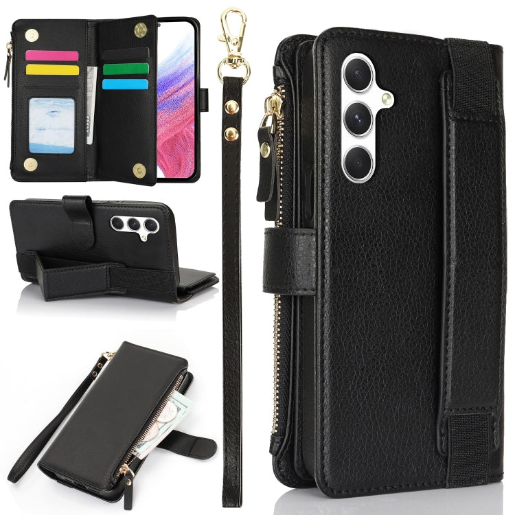 For Samsung Galaxy S24 5G Wristband Holder Zipper Purse RFID Leather Phone Case(Black) - Galaxy S24 5G Cases by PMC Jewellery | Online Shopping South Africa | PMC Jewellery | Buy Now Pay Later Mobicred