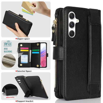 For Samsung Galaxy S24 5G Wristband Holder Zipper Purse RFID Leather Phone Case(Black) - Galaxy S24 5G Cases by PMC Jewellery | Online Shopping South Africa | PMC Jewellery | Buy Now Pay Later Mobicred