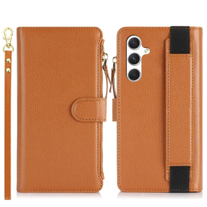 For Samsung Galaxy S24 5G Wristband Holder Zipper Purse RFID Leather Phone Case(Brown) - Galaxy S24 5G Cases by PMC Jewellery | Online Shopping South Africa | PMC Jewellery | Buy Now Pay Later Mobicred