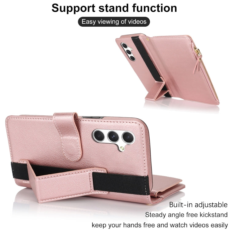 For Samsung Galaxy S24 5G Wristband Holder Zipper Purse RFID Leather Phone Case(Rose Gold) - Galaxy S24 5G Cases by PMC Jewellery | Online Shopping South Africa | PMC Jewellery | Buy Now Pay Later Mobicred