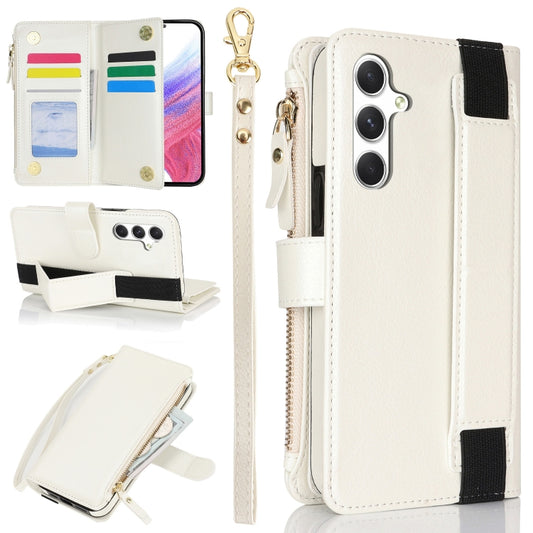 For Samsung Galaxy S24 5G Wristband Holder Zipper Purse RFID Leather Phone Case(White) - Galaxy S24 5G Cases by PMC Jewellery | Online Shopping South Africa | PMC Jewellery | Buy Now Pay Later Mobicred