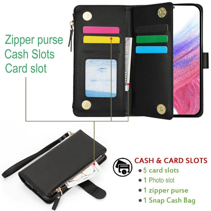 For Samsung Galaxy S24+ 5G Wristband Holder Zipper Purse RFID Leather Phone Case(Black) - Galaxy S24+ 5G Cases by PMC Jewellery | Online Shopping South Africa | PMC Jewellery | Buy Now Pay Later Mobicred