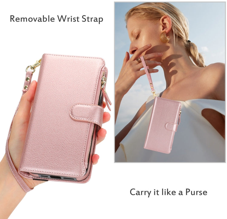 For Samsung Galaxy S24+ 5G Wristband Holder Zipper Purse RFID Leather Phone Case(Rose Gold) - Galaxy S24+ 5G Cases by PMC Jewellery | Online Shopping South Africa | PMC Jewellery | Buy Now Pay Later Mobicred