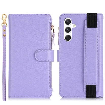 For Samsung Galaxy S24+ 5G Wristband Holder Zipper Purse RFID Leather Phone Case(Purple) - Galaxy S24+ 5G Cases by PMC Jewellery | Online Shopping South Africa | PMC Jewellery | Buy Now Pay Later Mobicred