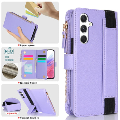 For Samsung Galaxy S24+ 5G Wristband Holder Zipper Purse RFID Leather Phone Case(Purple) - Galaxy S24+ 5G Cases by PMC Jewellery | Online Shopping South Africa | PMC Jewellery | Buy Now Pay Later Mobicred