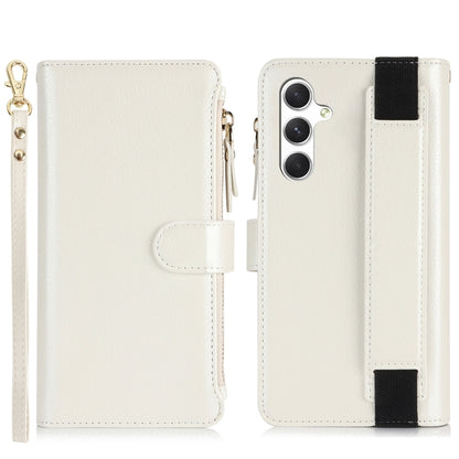 For Samsung Galaxy S24+ 5G Wristband Holder Zipper Purse RFID Leather Phone Case(White) - Galaxy S24+ 5G Cases by PMC Jewellery | Online Shopping South Africa | PMC Jewellery | Buy Now Pay Later Mobicred