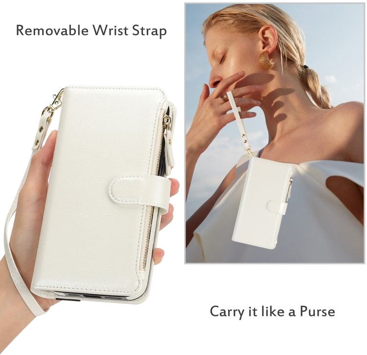 For Samsung Galaxy S24+ 5G Wristband Holder Zipper Purse RFID Leather Phone Case(White) - Galaxy S24+ 5G Cases by PMC Jewellery | Online Shopping South Africa | PMC Jewellery | Buy Now Pay Later Mobicred