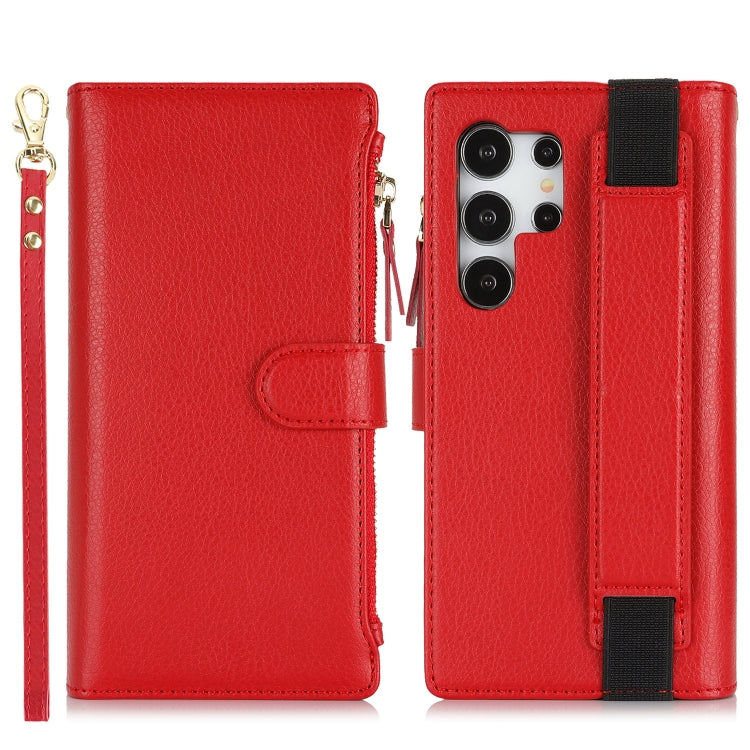 For Samsung Galaxy S24 Ultra 5G Wristband Holder Zipper Purse RFID Leather Phone Case(Red) - Galaxy S24 Ultra 5G Cases by PMC Jewellery | Online Shopping South Africa | PMC Jewellery | Buy Now Pay Later Mobicred