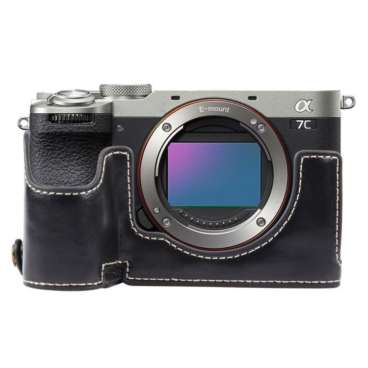 For Sony ILCE-7CM2 / Alpha 7C II Glossy PU Leather Camera Half Case Base(Black) - Half Case by PMC TechLife | Online Shopping South Africa | PMC TechLife | Buy Now Pay Later Mobicred