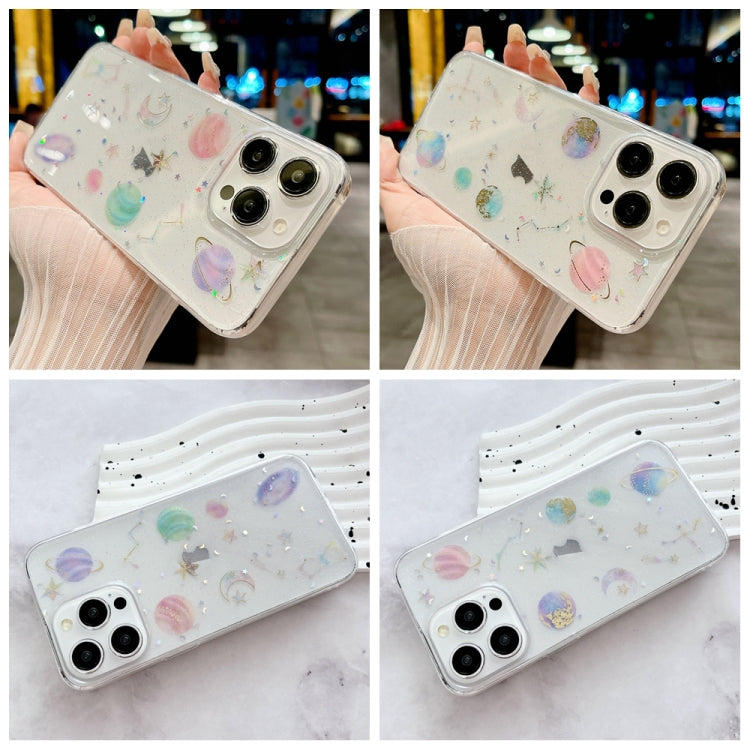 For iPhone 16 Cosmic Star Glitter Epoxy TPU Phone Case(Transparent Purple) - iPhone 16 Cases by PMC TechLife | Online Shopping South Africa | PMC TechLife | Buy Now Pay Later Mobicred