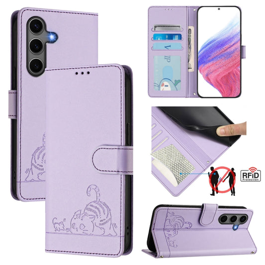 For Samsung Galaxy S25+ 5G Cat Rat Embossed RFID Leather Phone Case with Lanyard(Purple) - Galaxy S25+ 5G Cases by PMC Jewellery | Online Shopping South Africa | PMC Jewellery | Buy Now Pay Later Mobicred