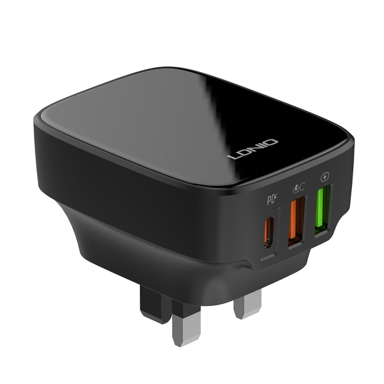 LDNIO Q334 32W Type-C + Dual USB Port Charger with 1m Micro USB Data Cable, Plug Type:UK Plug(Black) - USB Charger by LDNIO | Online Shopping South Africa | PMC Jewellery | Buy Now Pay Later Mobicred