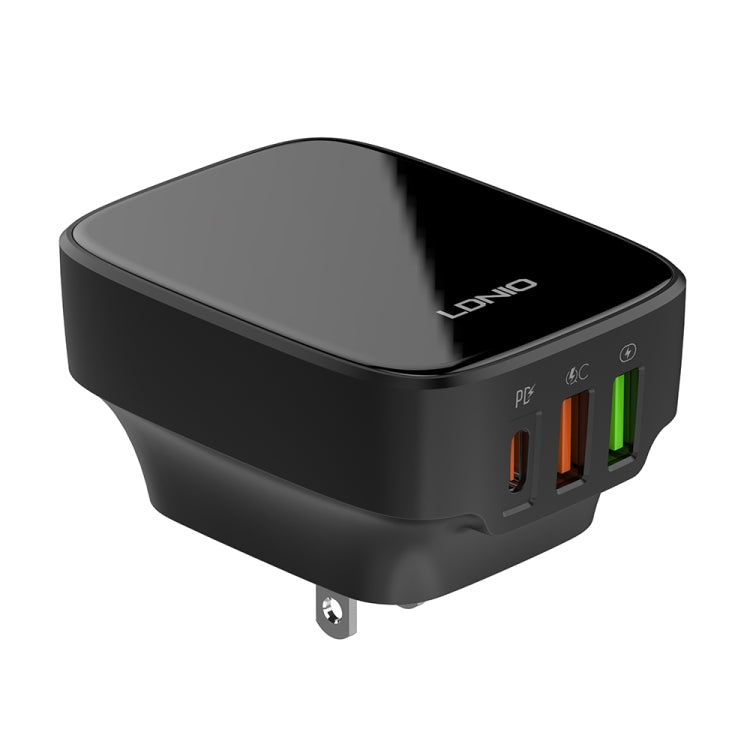 LDNIO Q334 32W Type-C + Dual USB Port Charger with 1m 8 Pin Data Cable, Plug Type:US Plug(Black) - USB Charger by LDNIO | Online Shopping South Africa | PMC Jewellery | Buy Now Pay Later Mobicred